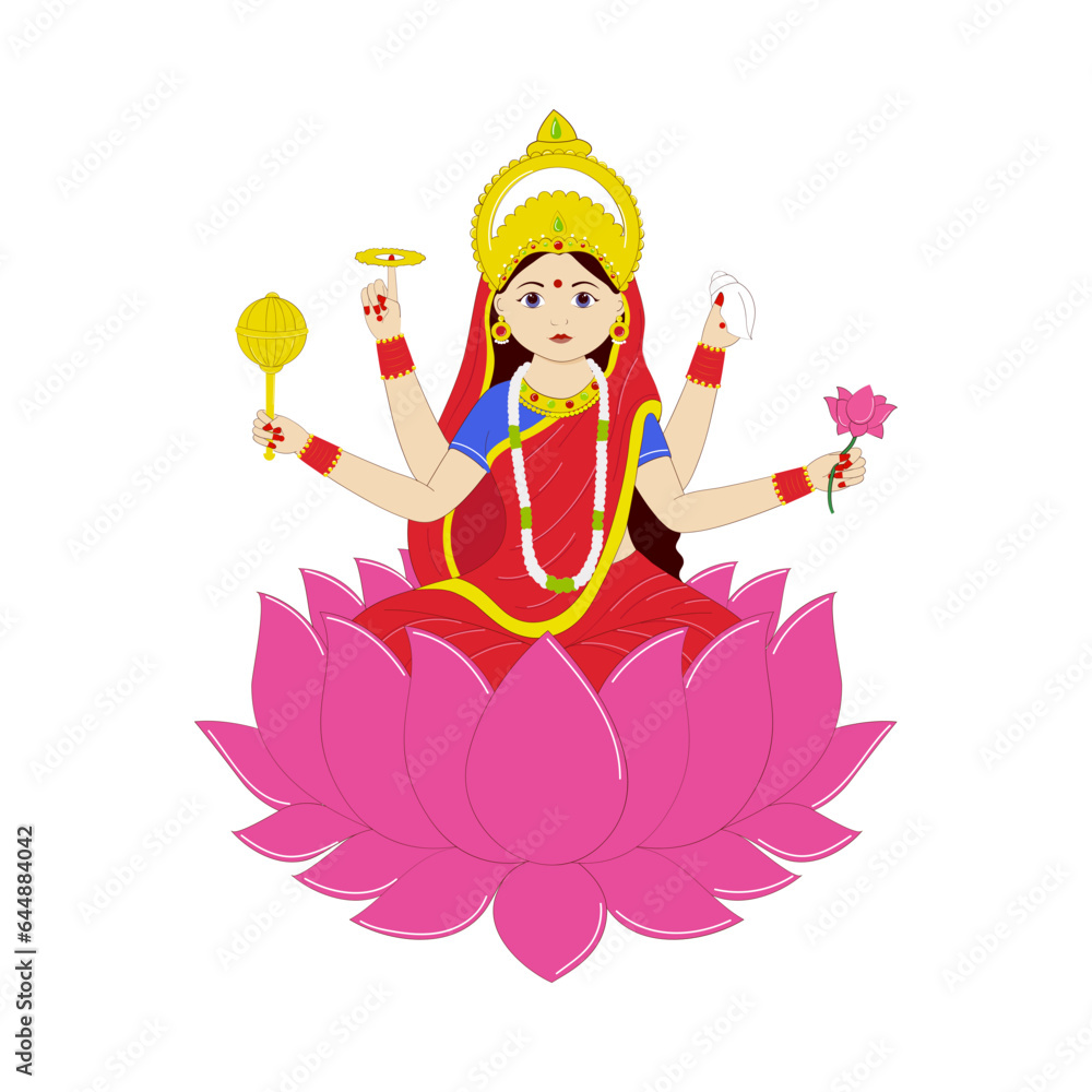 Sticker Indian Goddess Siddhidatri Sculpture On White Background.