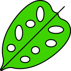 White And Green Leaf Icon In Flat Style.