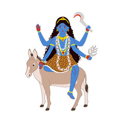 Indian Goddess Kalaratri Sculpture On White Background.