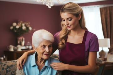 Home caregiver and a senior woman during home visit.