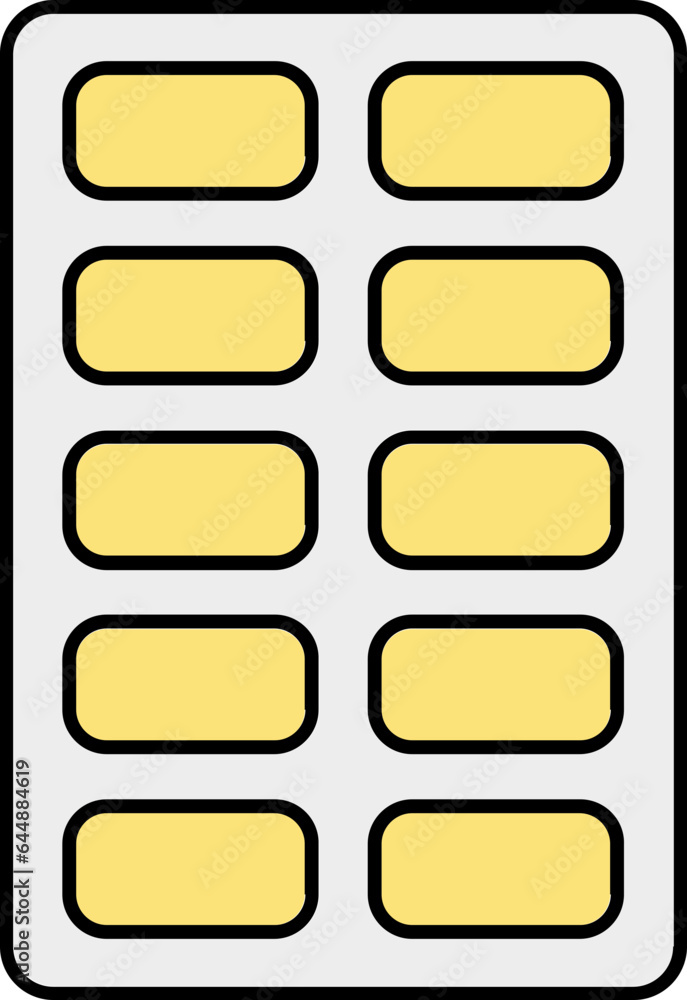 Wall mural Yellow Tablet Or Capsule Pack Icon In Flat Style.