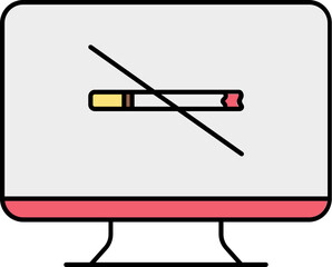 No Smoking Message In Desktop Screen Red And Grey Icon.