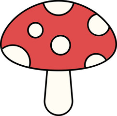 Red And White Mushroom Icon In Flat Style.