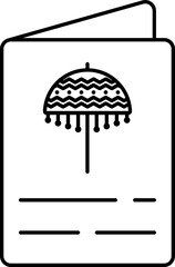 Traditional Umbrella Print Card Icon In Black Outline.