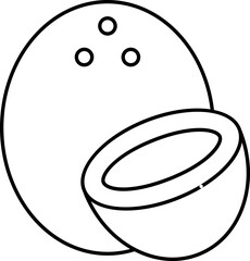 Coconut With Half Piece Black Thin Line Art Icon.