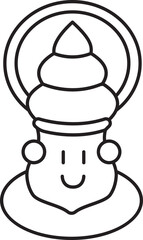 Illustration Of Kathakali Head Dress Icon In Thin Line Art.