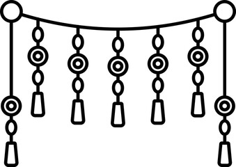 Beautiful Decorated Bunting Flag Icon In Black Outline.