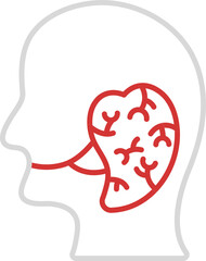 Linear Eustachian Tube Structure Icon In Red And Grey Color.