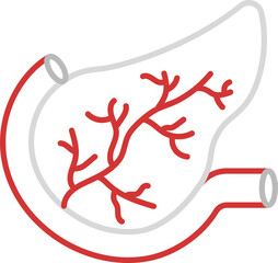 Red and Grey Pancreas Anatomy Outline Icon.