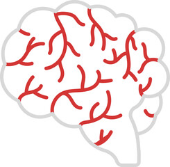 Linear Style Brain Anatomy Red And Grey Icon.