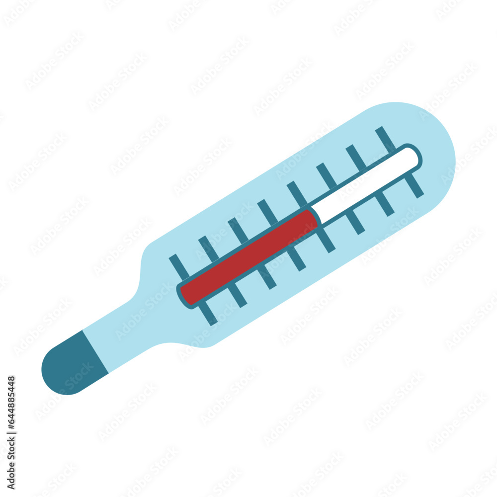 Poster mercury glass thermometer vector. tool for measuring body temperature. multicolored flat vector icon