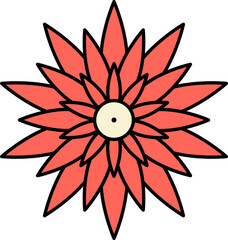 Red Flower Flat Icon On White Background.
