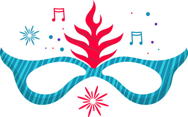 Obraz premium Red And Turquoise Party Mask And Music Flat Icon.