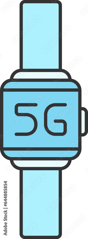 Poster blue 5g watch icon in flat style.