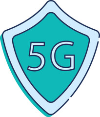 5g Text With Shield Flat Icon In Blue Color.