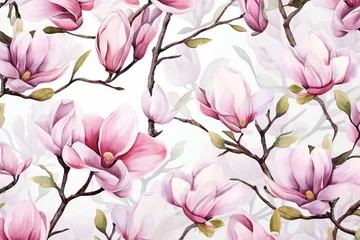 Foto op Canvas Pattern depicting magnolia flowers using watercolor technique. Generative AI © Darian