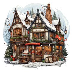 Fototapeta premium A nostalgic Christmas gift boxes and tree branch T-shirt Design featuring a vintage-inspired, Generative Ai