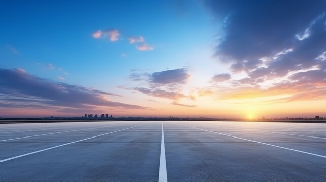 Photo of an empty parking lot at sunset