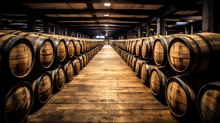 barrels of wine in a factory