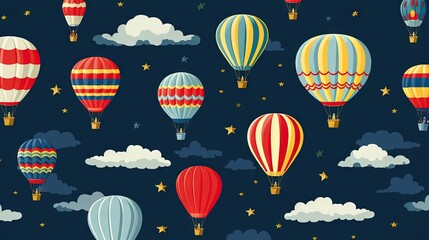  a group of hot air balloons flying in the sky at night.  generative ai