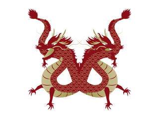 真っ赤なかっこいい横向きの龍2匹