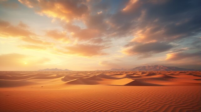 Photo of a breathtaking desert landscape with majestic sand dunes and distant mountains © mattegg