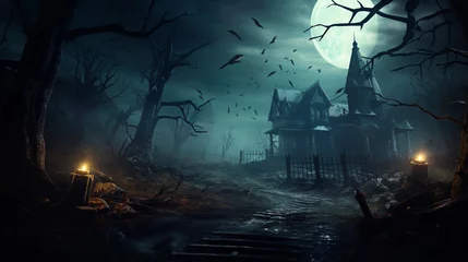 Foto op Aluminium Horror Halloween haunted house in creepy night forest © DLC Studio