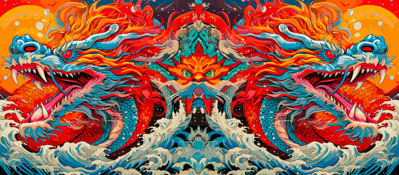 dragon on fire vector illustration