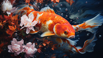 Obraz na płótnie Canvas Koi fish swim through clear water