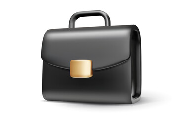 Vector illustration of business black color briefcase with shadow on white background. 3d style design of black briefcase