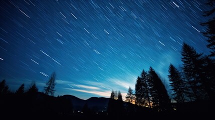  a night sky with stars and a line of trees in the foreground.  generative ai