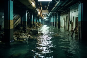 city flooded subway underwater. Generative AI