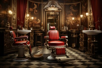 An image depicting an elegant barber shop adorned with stylish decor. Generative AI