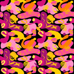 Naklejka premium Seamless pink patten doodle retro vintage color on black background 