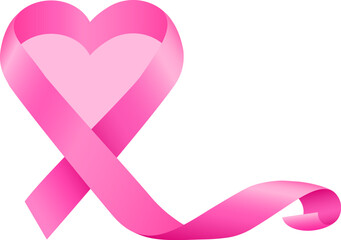 Pink ribbon design with heart shape. Breast cancer awareness symbol. Vector illustration.