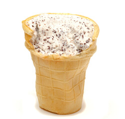 Tasted vanille ice-cream waffle cup with chocolate chips isolated on white background