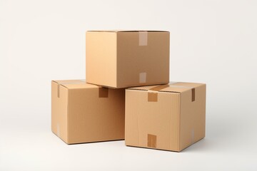 Empty cardboard boxes on white background with copy space, logistics and delivery concept. Generative AI