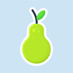 Vector design of pear sticker for kids. Fruit stickers in cartoon style. 