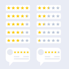 Rating design with stars from zero to five. Comment and rating design in minimalistic style for website.