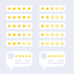 Rating design with stars from zero to five. Comment and rating design in minimalistic style for website.