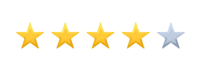 A four-star rating for a website or app. Extensive illustrations of stars