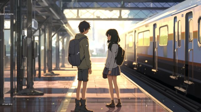 Anime Couple's tearful goodby, choosing separate journeys Amid Heartbreak and sadness.