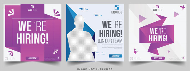 We are hiring job vacancy for social media post banner design template with red color. We are hiring a jo vacancy for a square web banner designer. Employee vacancy announcement. Illustration isolated - obrazy, fototapety, plakaty
