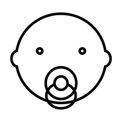 Baby boy face with pacifier in mouth isolated on white. Childhood, motherhood and newborn care. Children pictogram symbol. Simple thin line black and white vector icon