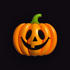 Pumpkin inflatable. Orange pumpkin with smile for your design for the holiday Halloween. Jack o Lantern. Realistic inflated 3D Pumpkin icon with the plasticine effect. Vector illustration