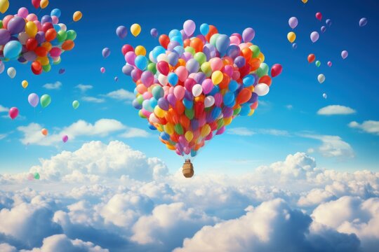 New balloons rising air. Generate AI