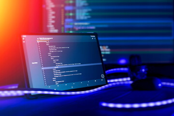 Abstract computer script code. Programming code screen of software developer. Software Programming...