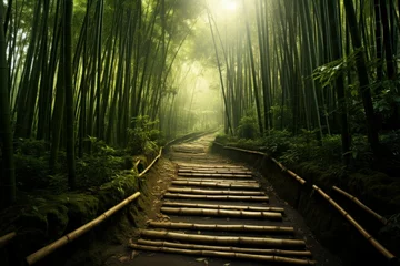Foto op Canvas Japanese forest with a meandering bamboo trail. Generate Ai © juliars
