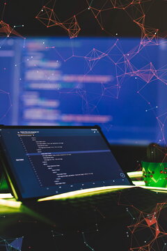 Server logs analysis. Closeup developing programming and coding technologies. Developer working on web sites codes in office.