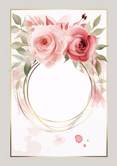 Watercolor Valentine's Day Card Template, Roses,Blush Pink and shimmering Gold Foil hues
